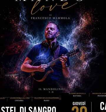 Manifesto del concerto MandoLove di Francesco Mammola in Piazza Plebiscito a Castel di Sangro il 20 agosto 2026